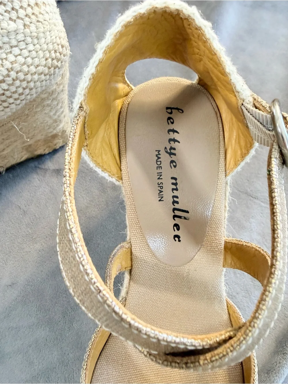 bettye muller Metallic Beige Cross-Strap Espadrille Wedges